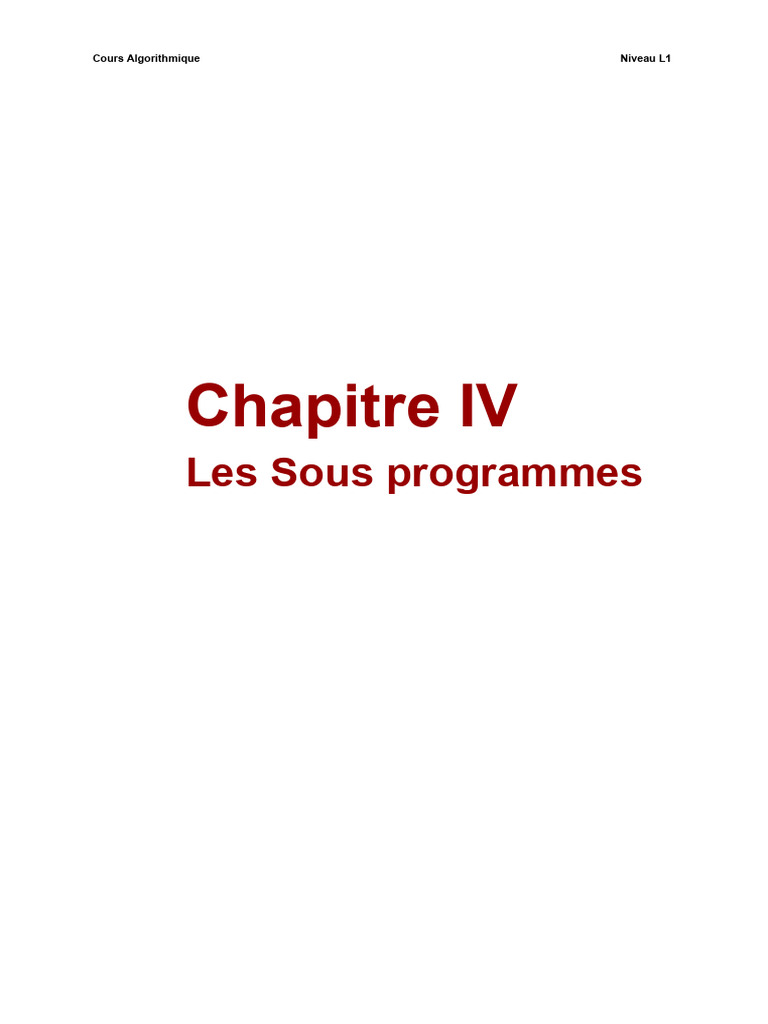 Introduction aux Sous-Programmes en Algorithmique | PDF | Programme ...