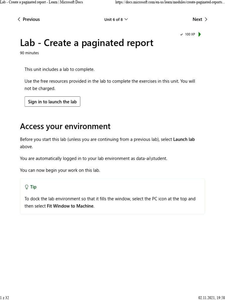 Create Paginated Reports - 6 - Lab - Create A Paginated Report | PDF