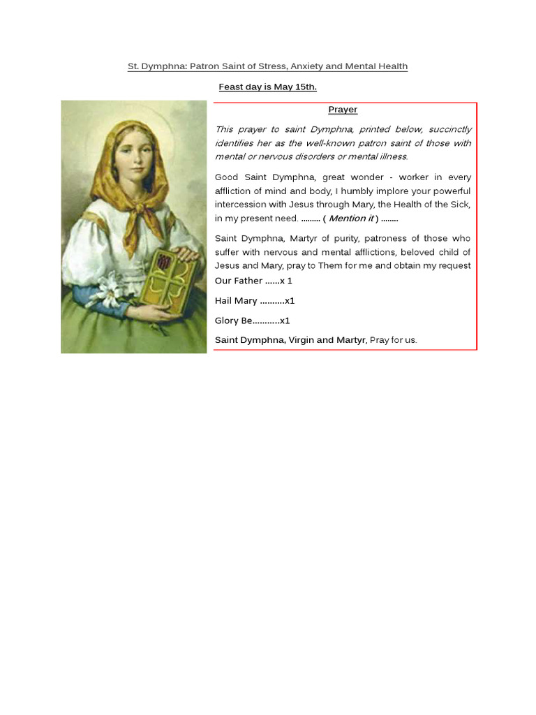 St Dymphna Patron Saint Of Anxiety And Mental Health Pdf