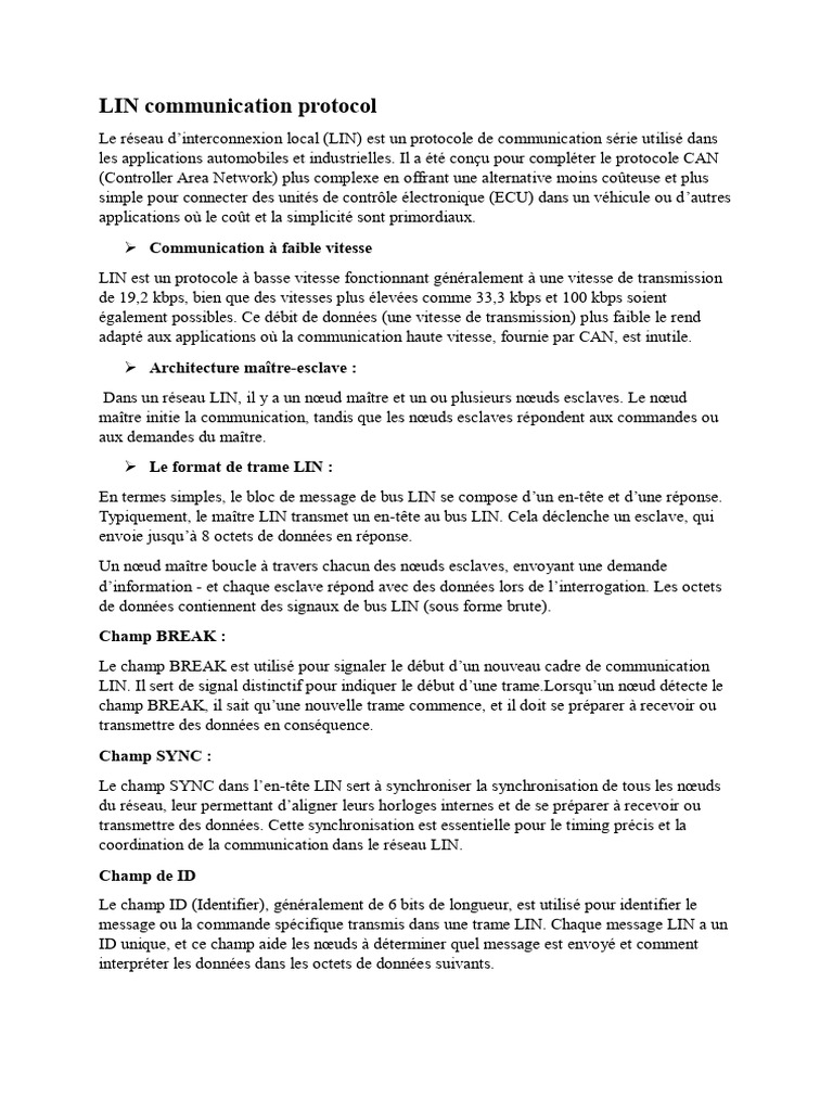 Protocole de communication LIN | PDF | Débit binaire | Informatique