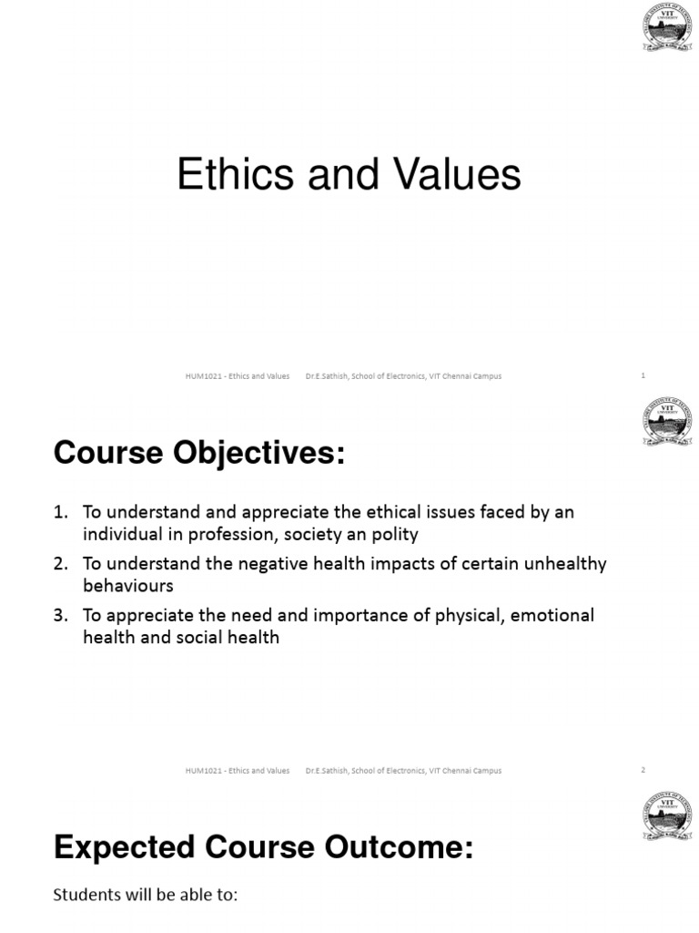Understanding Ethics and Values at VIT | PDF | Substance Abuse | Integrity