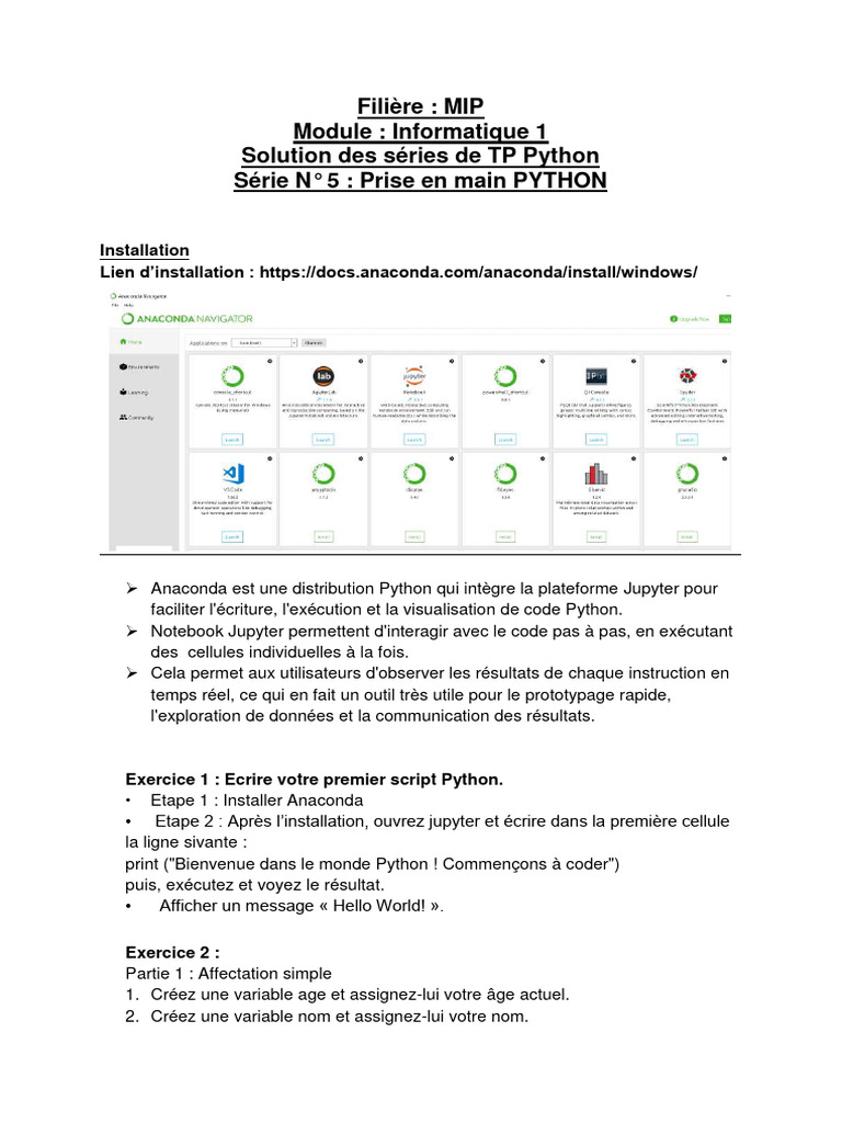 Solution Des Séries de TP Python | PDF | Entier naturel | Python ...