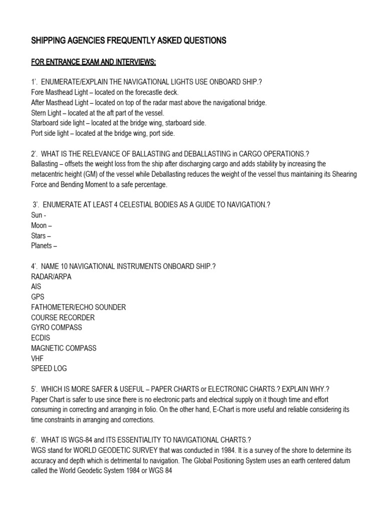 Questions Shipping Agencies | PDF | Navigation | Shipping