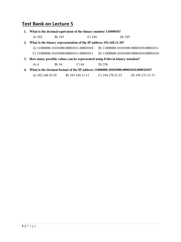 Binary Representation of IP Address | PDF