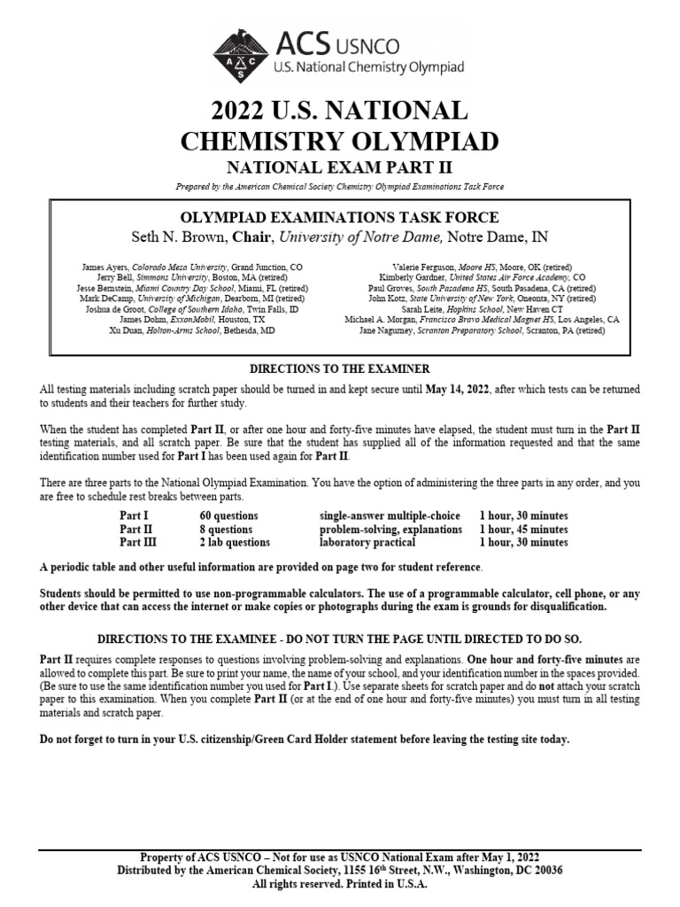 2022-usnco-exam-part-ii | PDF | Ammonium | Mole (Unit)