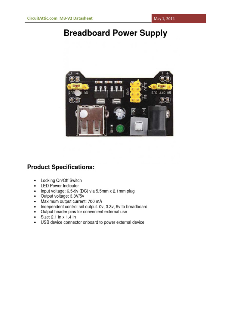 ELEGOO Uno Kit Breadboard Power Supply Module PDF