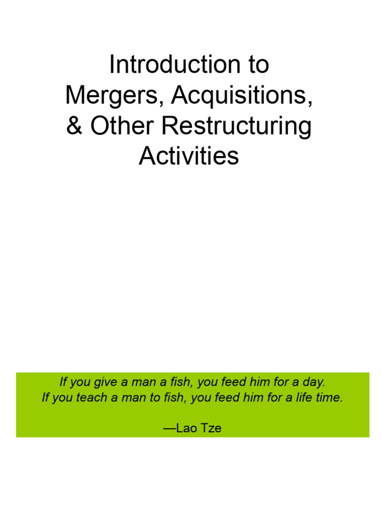 Chapter 1 Introduction To M&A | PDF | Mergers And Acquisitions | Debt
