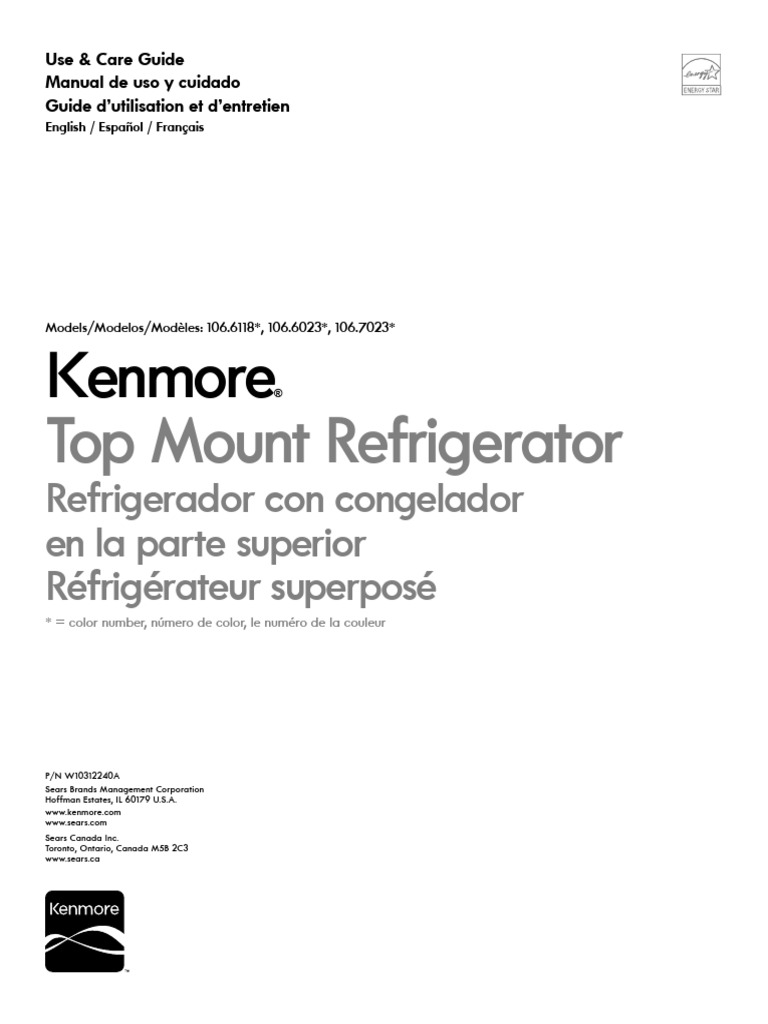 Kenmore Top Mount Refrigerator PDF Pipe (Fluid Conveyance