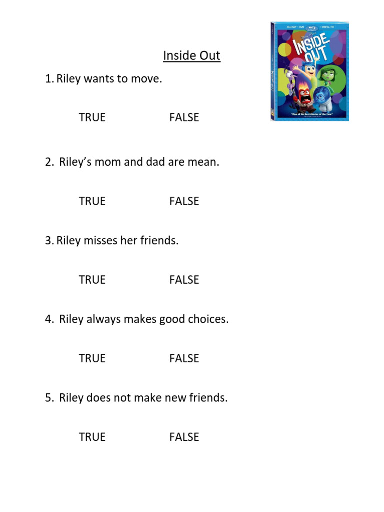 Riley Wants To Move.: Inside Out | PDF | Psychological Concepts ...