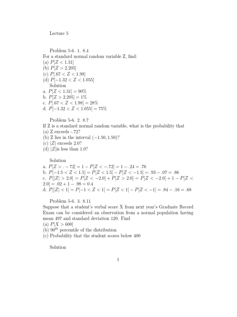 Standard Normal Probability Calculations | PDF | Statistical Theory ...