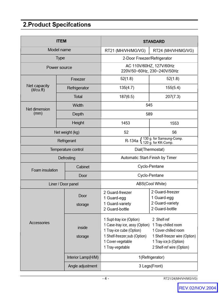 Samsung Refrigerator Model Specifications | PDF | Refrigerator | Home ...