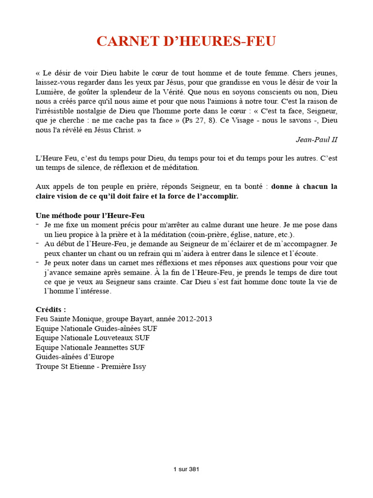 Carnet d'Heures-Feu Scout | PDF | Amour | Dieu