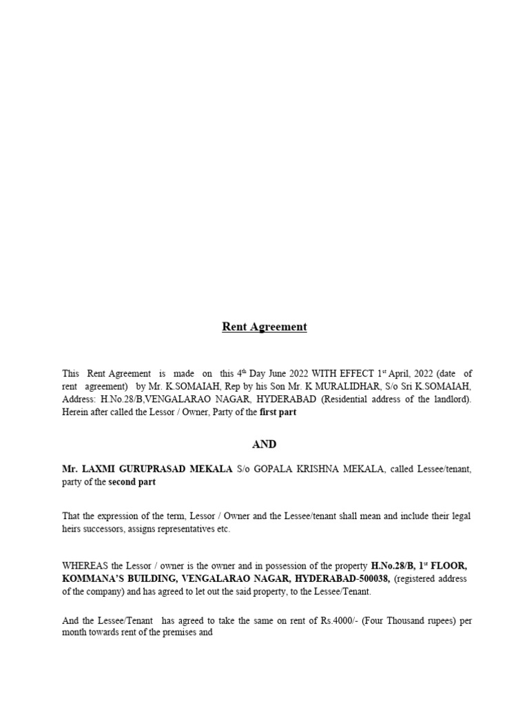 Rental Agreement Format PDF