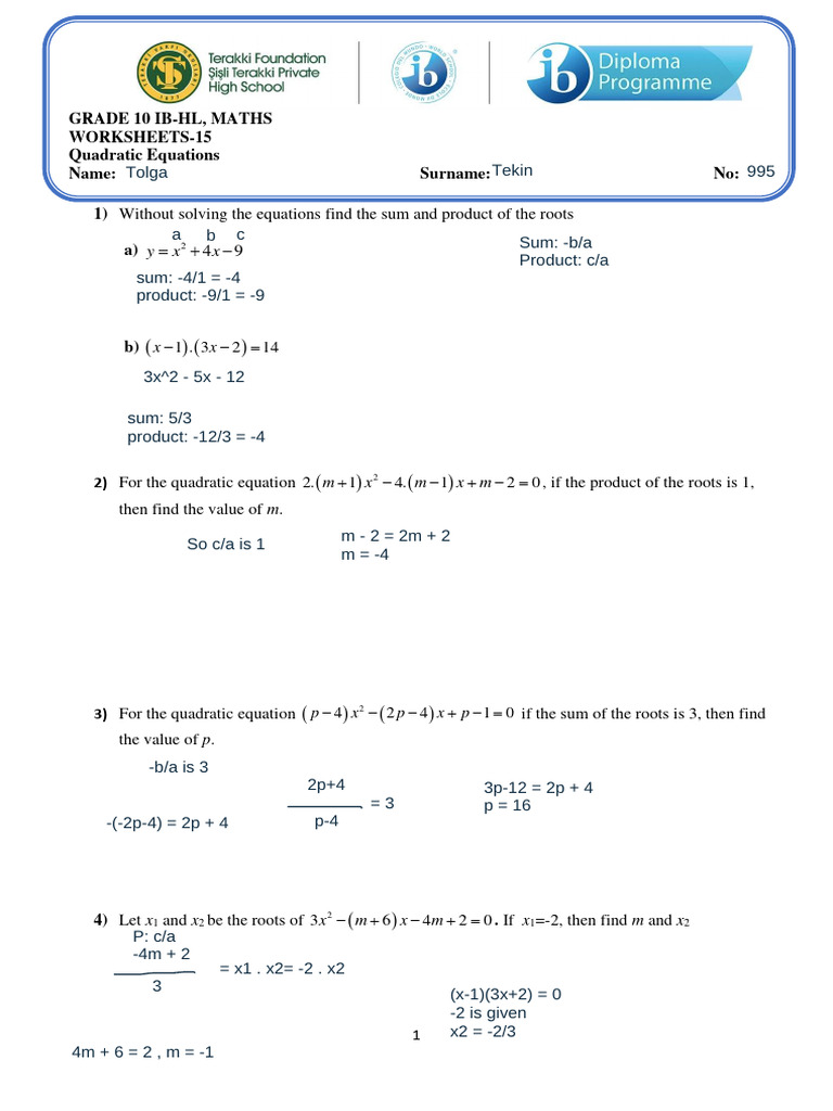 Sum and Product of Quadratic Roots | PDF | Quadratic Equation | Mathematics