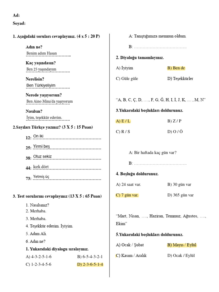 Türkçe Dil Testi ve Soruları | PDF | Foreign Language Studies ...