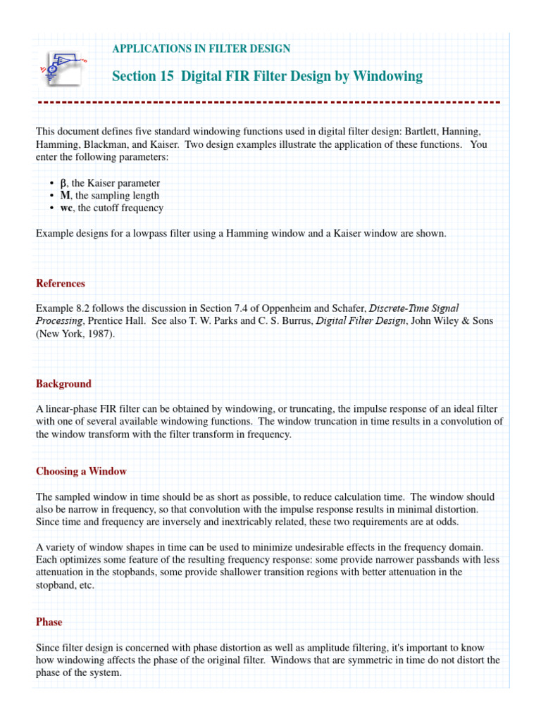 15 FIR Filter Design by Windowing PDF Filter (Signal Processing