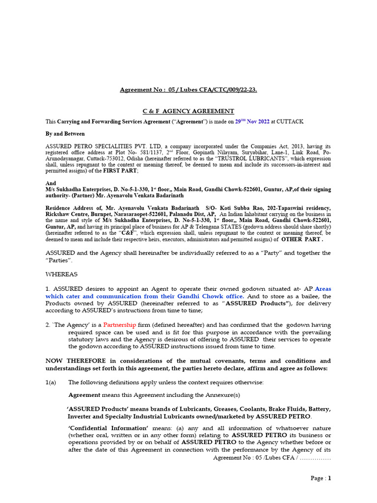 Cfa Agreement - Final - Nune Raju | PDF | Business | Law