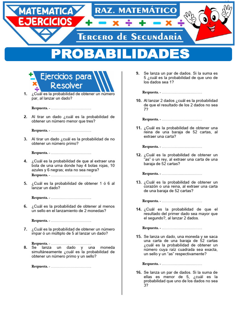 Ejercicios de Probabilidad para Secundaria | PDF | Métodos y materiales ...