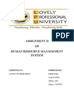 Assignment Ii OF Human Resource Management System: Submitted To: Submitted by