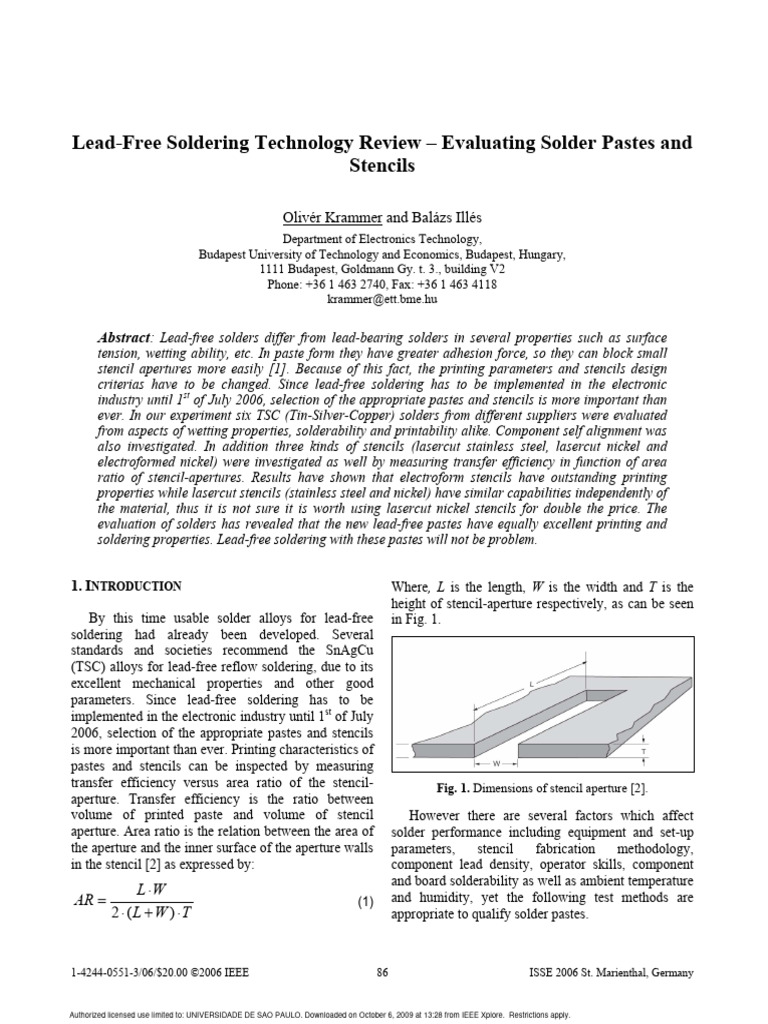 LeadFree Soldering Technology Review Evaluating Solder Pastes and