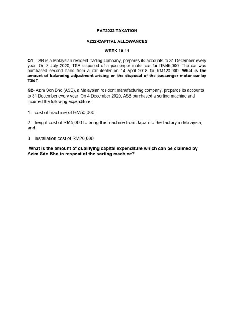 Capital Allowances Computation in Malaysia | PDF | Expense | Economies