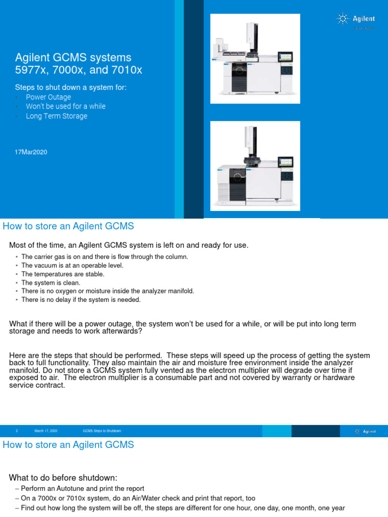 How to Shut Down an Agilent GCMS for Power Fails Up to Long Term ...