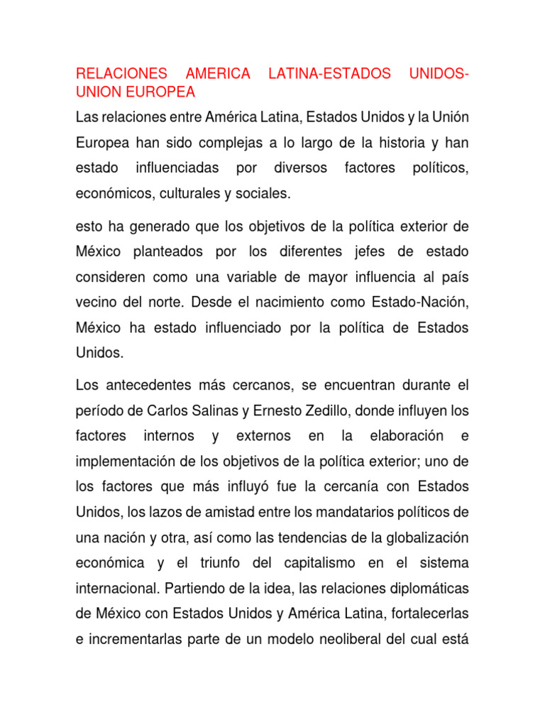Relaciones Diplomáticas Globales | PDF | México | America latina