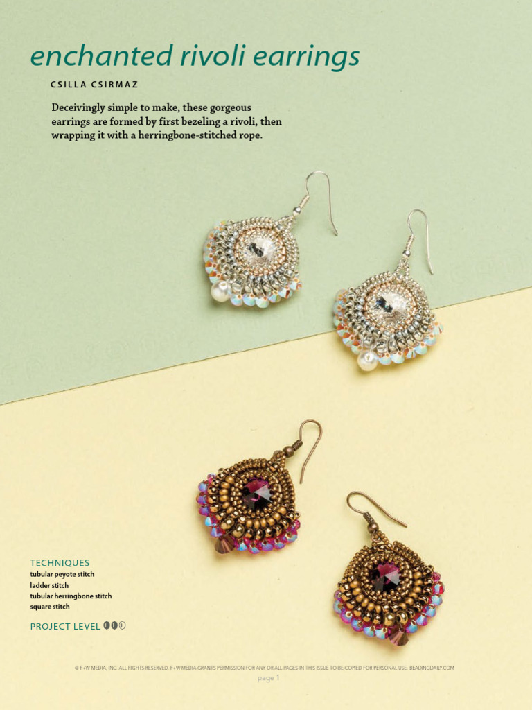 Enchanted Rivoli Earrings Guide | PDF | Surgical Suture | Beadwork