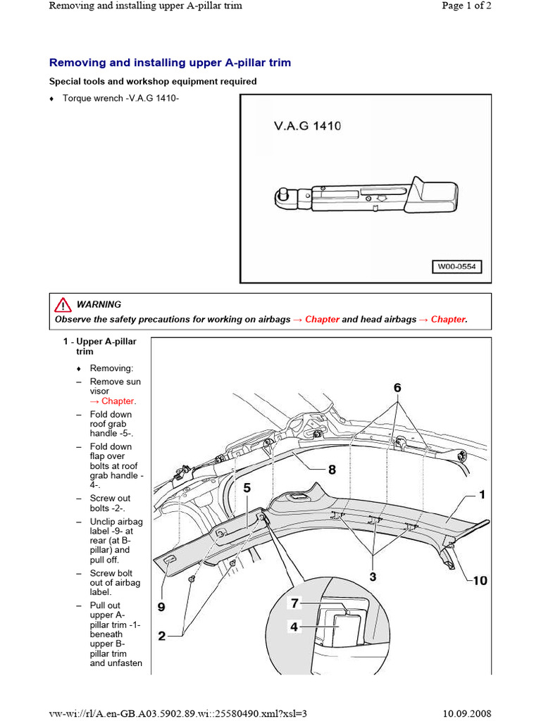 Removing and Installing Upper A-Pillar Trim: Chapter Chapter | PDF