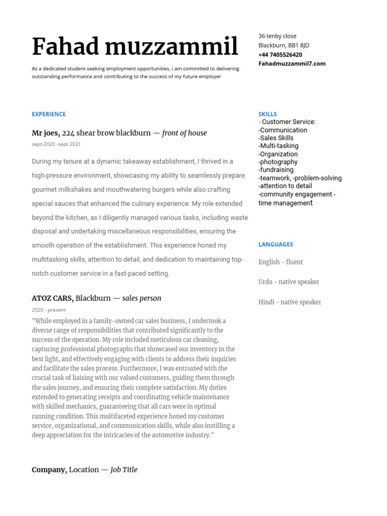 Fahad Muzzammil MR Joes, 224 Shear Brow Blackburn Front of House