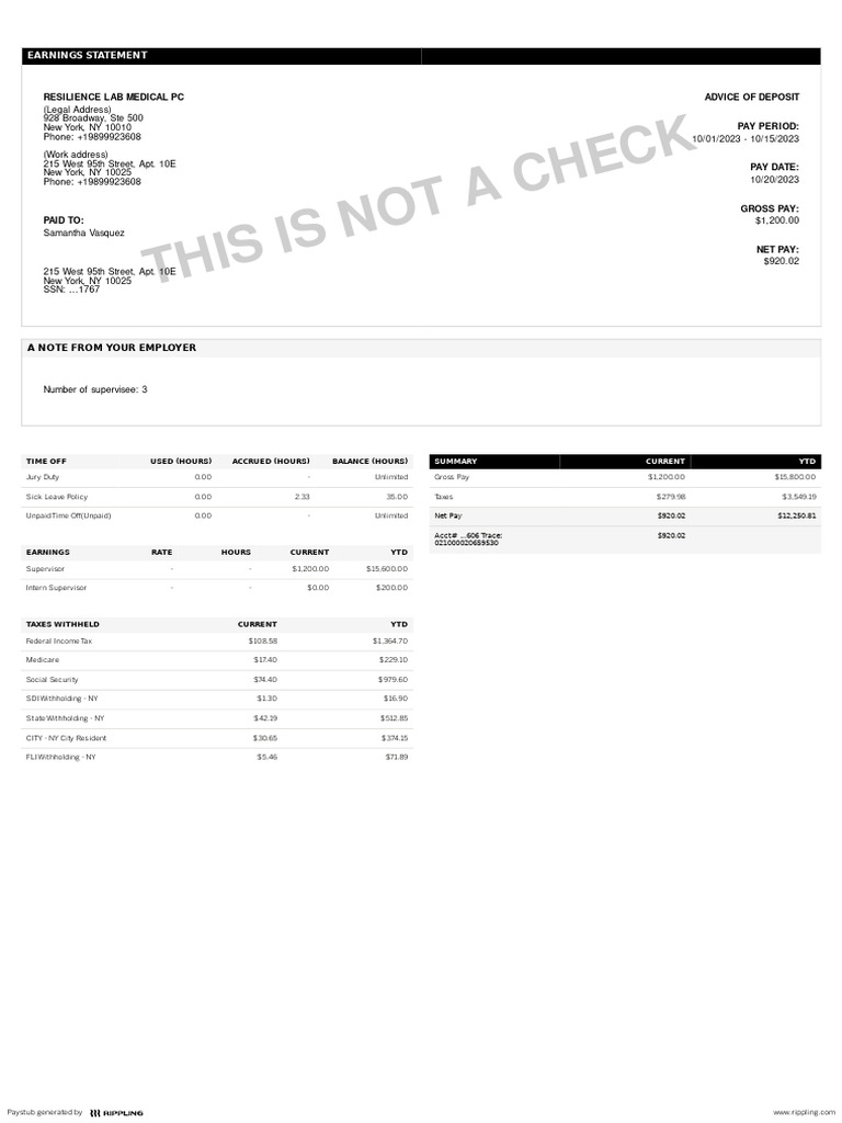 Paystub resilience lab medical pc 20231001 20231015 pdf united