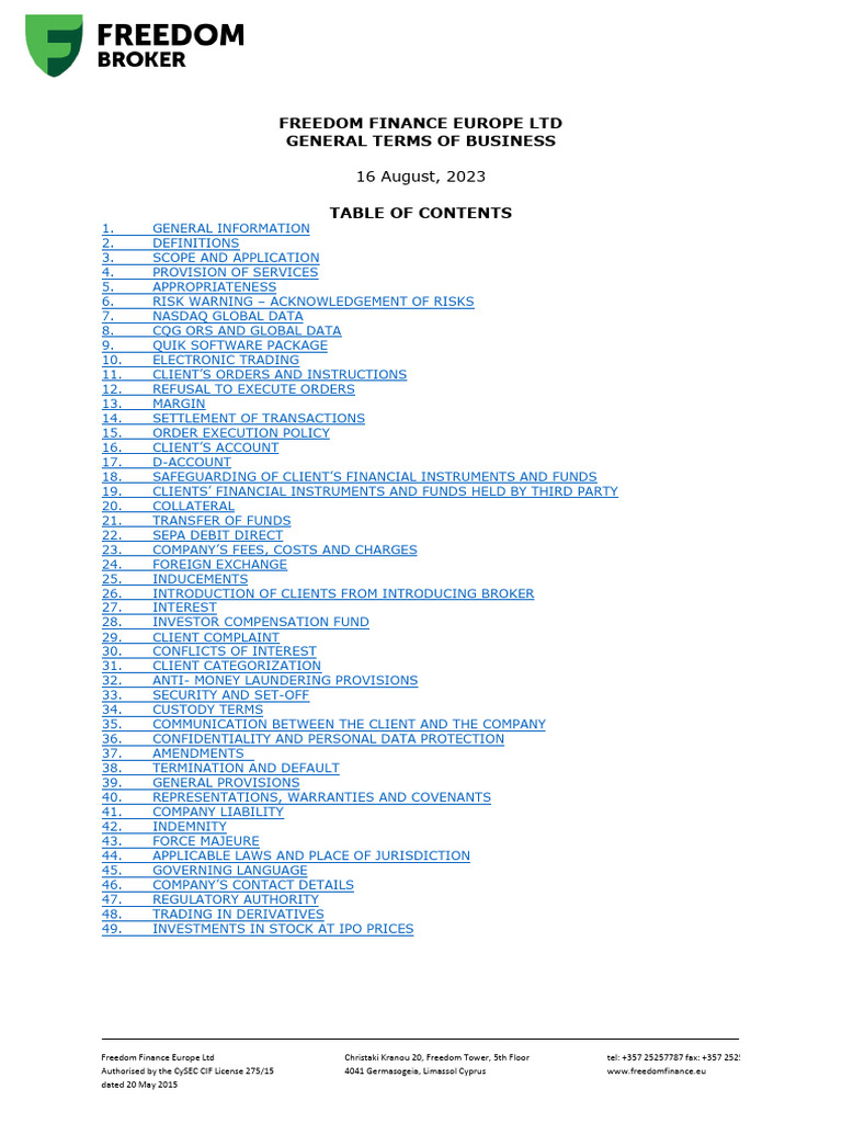 General Terms of Business | PDF | Derivative (Finance) | Securities ...