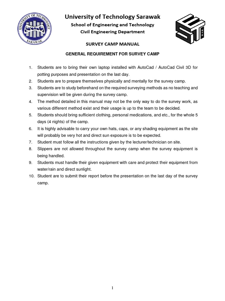 Survey Camp Manual for Civil Engineering | PDF | Surveying | Metrology