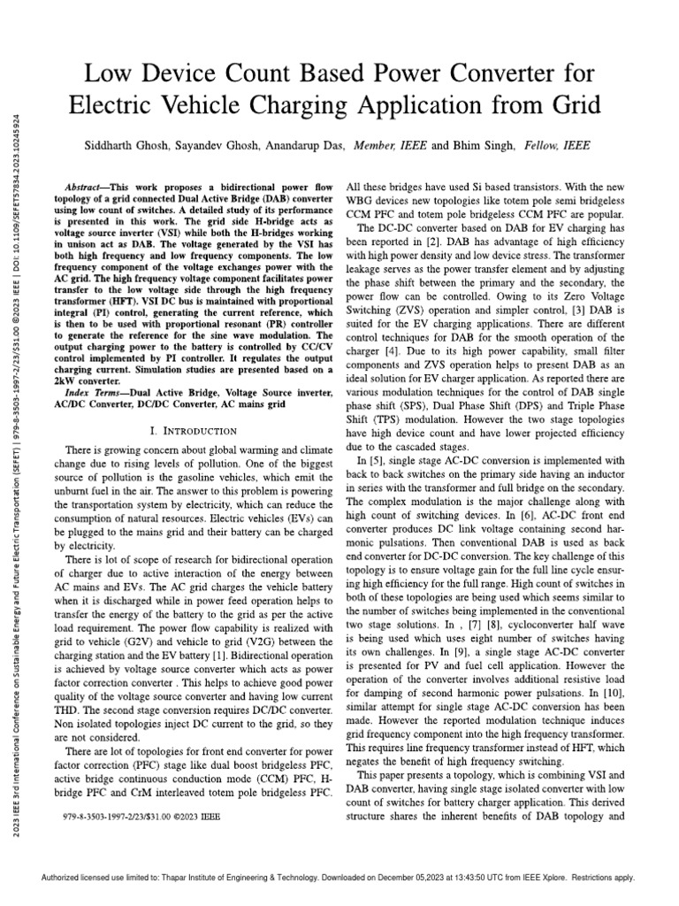 Low device count based power converter for electric vehicle charging