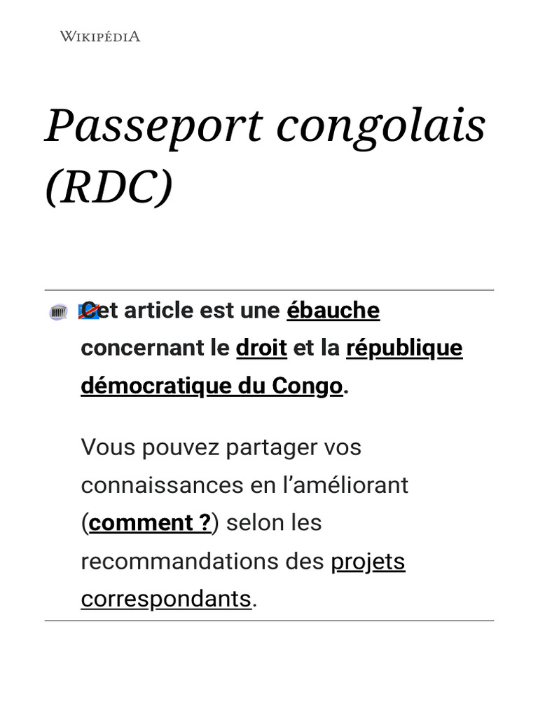Passeport Congolais (RDC) - Wikipédia | PDF | République démocratique ...