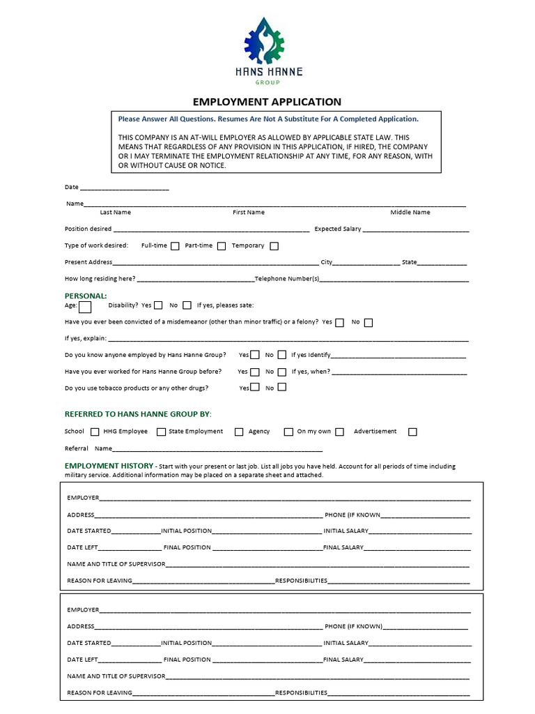 Employment Form | PDF