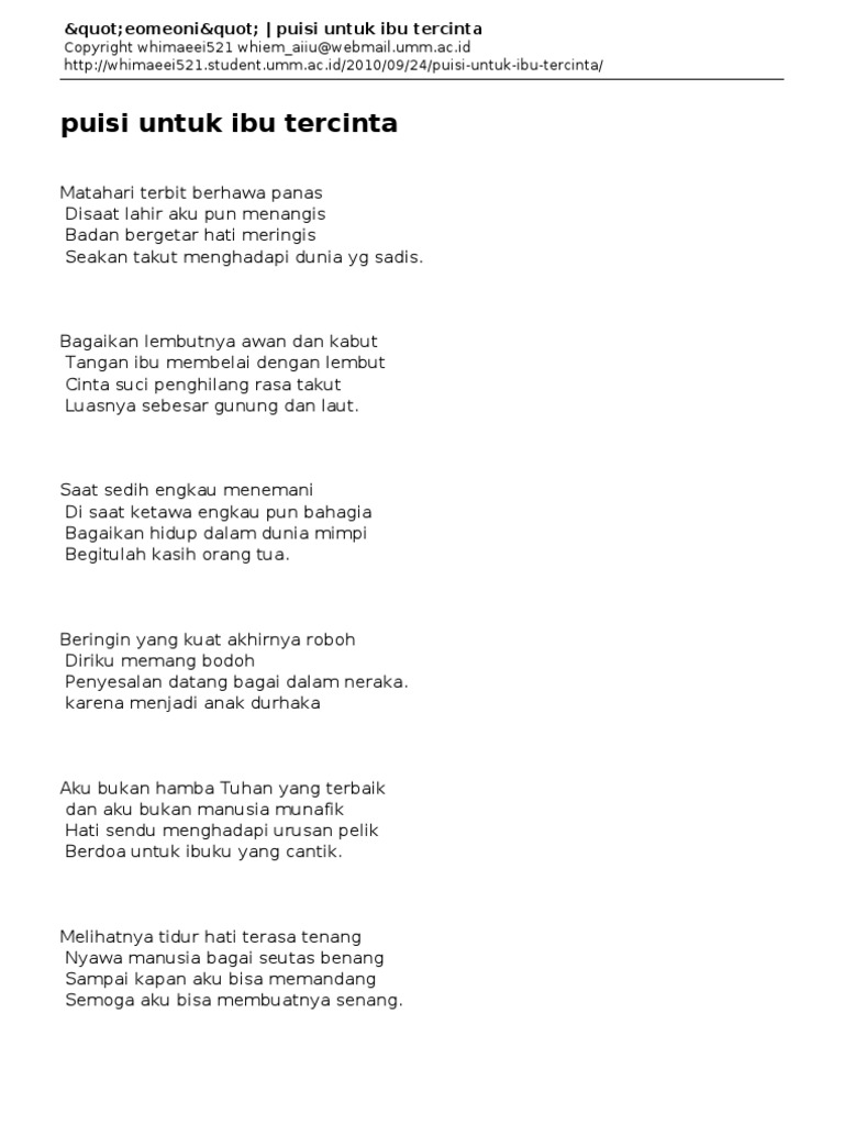 Quot Eomeoni Quot Puisi Untuk Ibu Tercinta