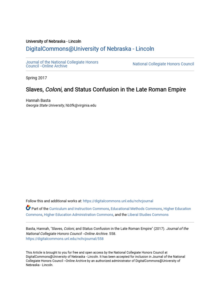 Slaves - I - Coloni - I - and Status Confusion in The Late Roman Emp ...