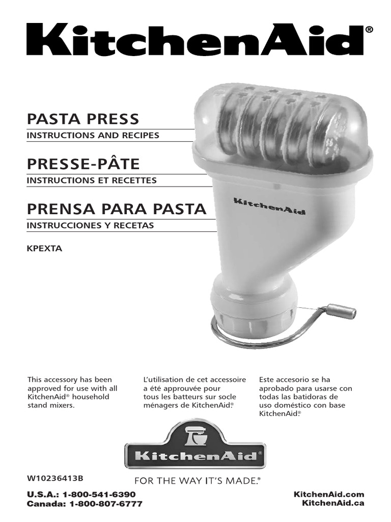 KitchenAid Mixer Pasta Press Stand-Mixer Attachment KPEXTA 6-pc Pasta spag  maker 