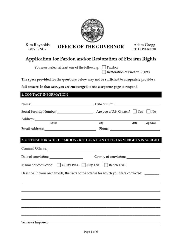 Pardon and Firearm Rights Application | PDF | Pardon | Crimes