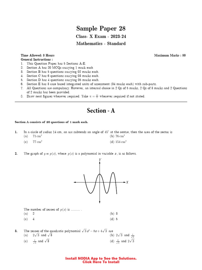 MATH Sample Paper Unsolved | PDF | Circle | Quadratic Equation