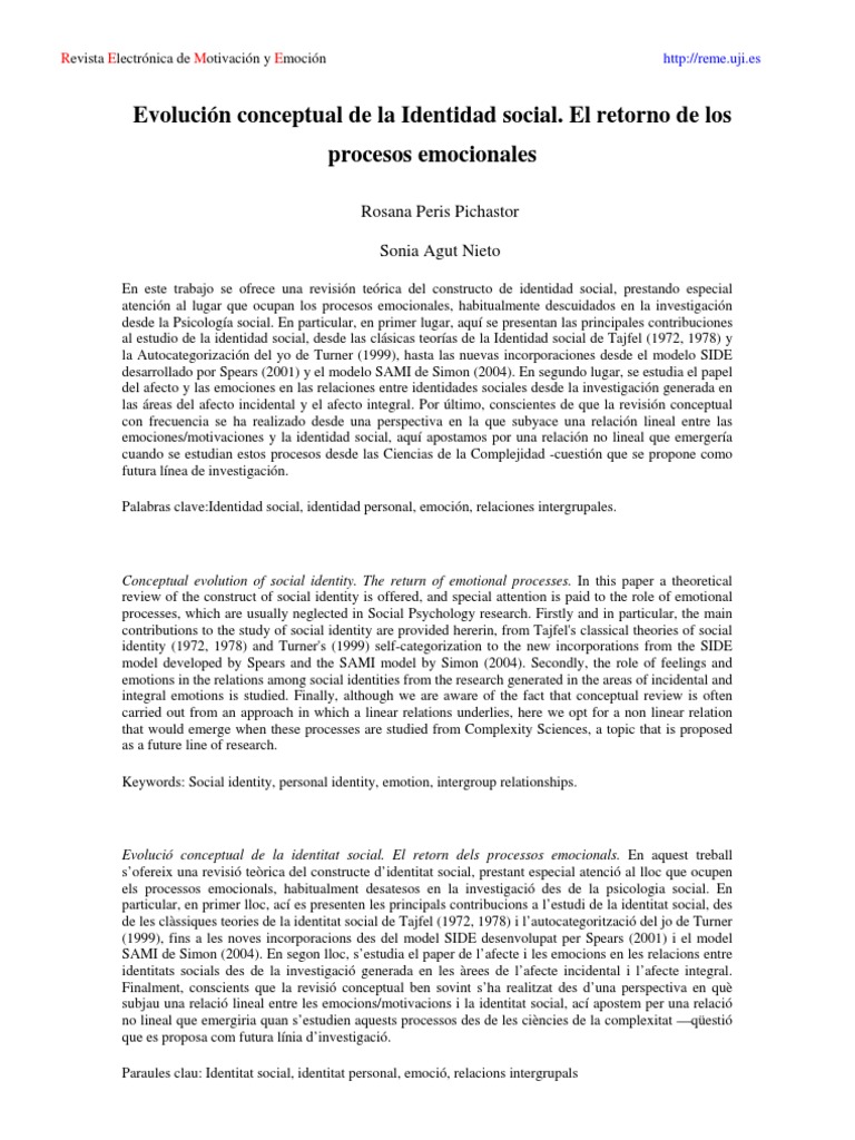 Emociones en la Identidad Social | PDF | Las emociones | Sociedad