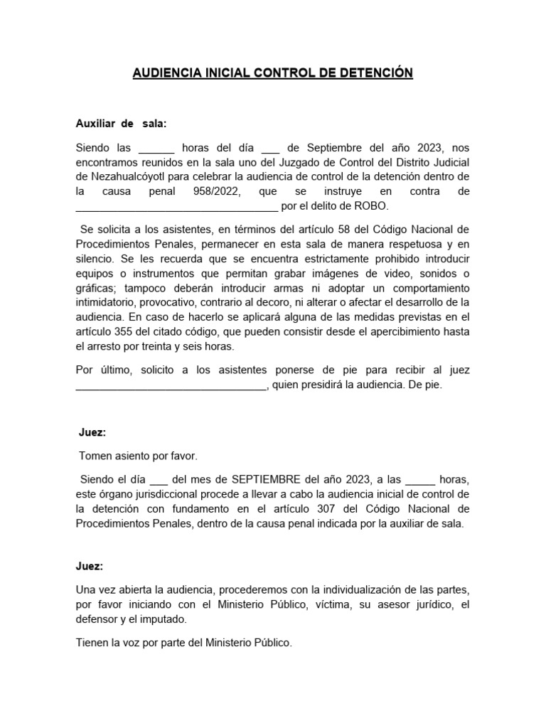 Audiencia Inicial de Control de Detención | PDF | Juez | México