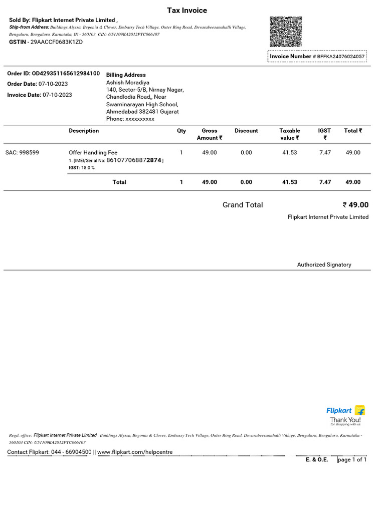 Invoice for OnePlus Nord CE3 5G Purchase | PDF