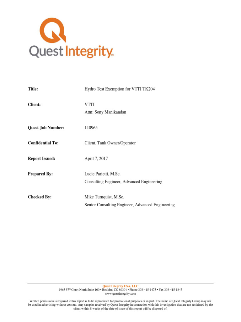 Sample Report - T 204 VTTI by Quest | PDF