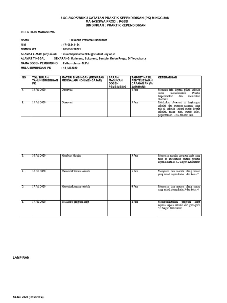 Log Book Praktik Kependidikan PGSD | PDF