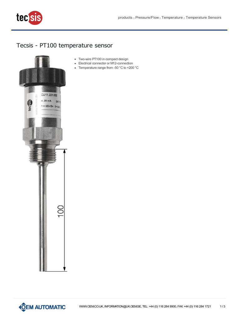 PT100 Temperature Sensor Overview | PDF | Electrical Components | Tools