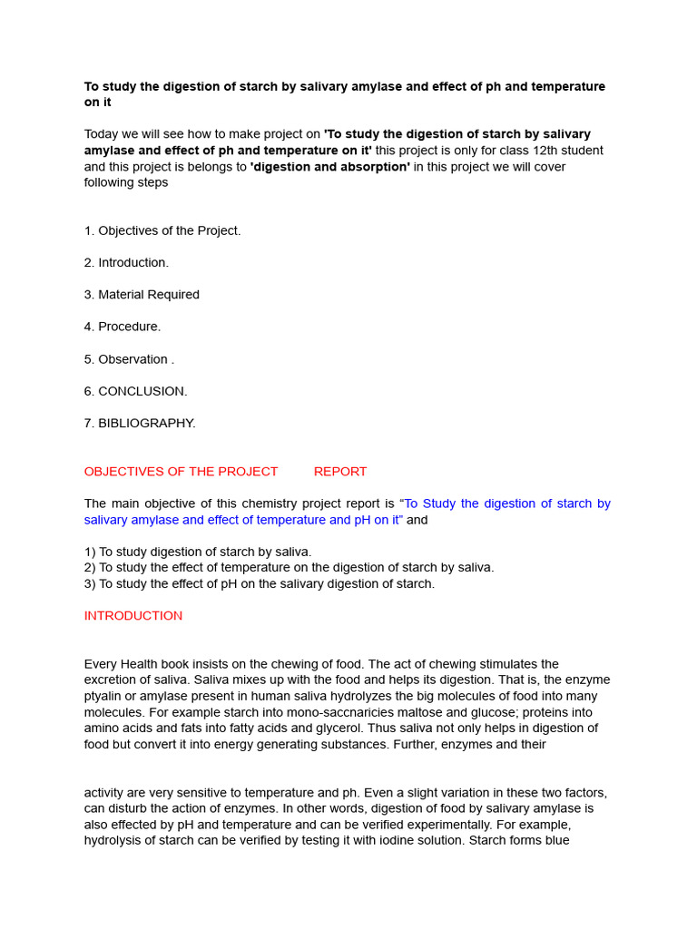 To Study The Digestion of Starch by Salivary Amylase and Effect of PH ...