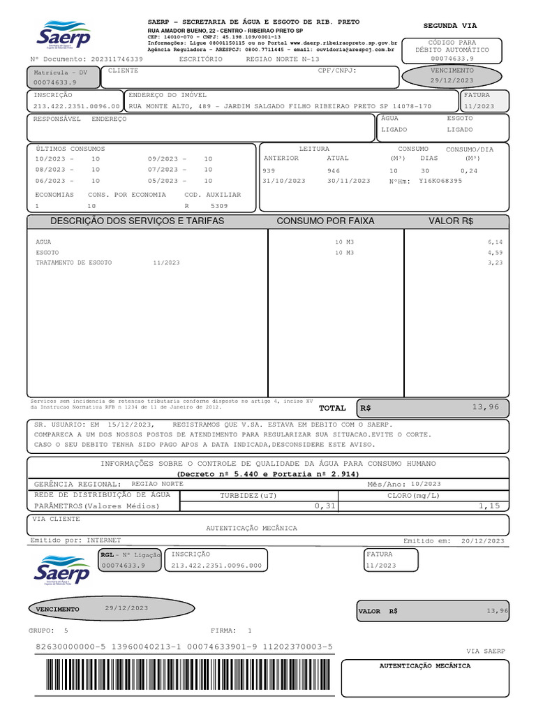 Segunda Via Conta Relatorio PDF
