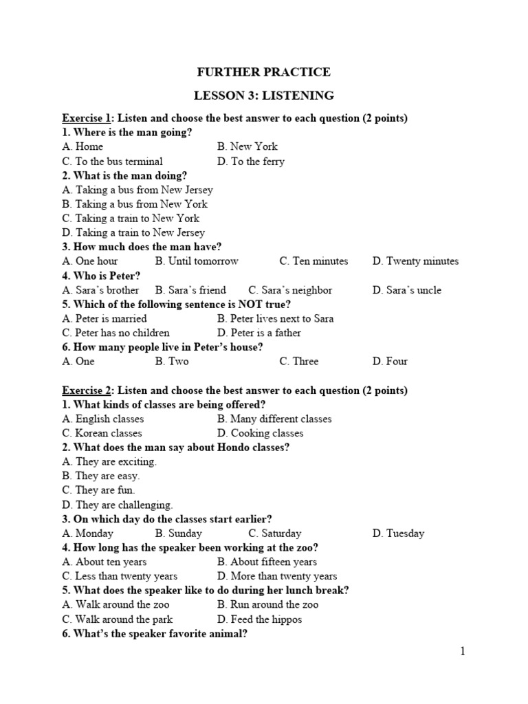 Listening Exercises for Practice | PDF